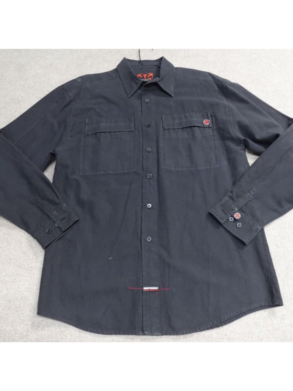 Independent Truck Co. Shirt L Black Button-Up Cotton Blend Embroidered Logo Y2K